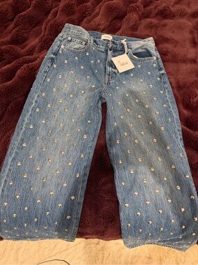 pistola Blue Wide-Leg Jeans with Silver Studs. Runs very large! Will fit 28/29